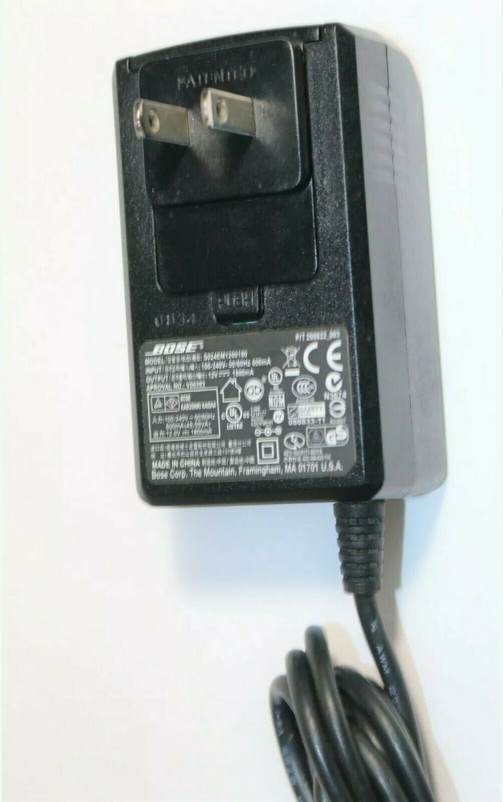 NEW Bose Stereo 12V 1800mA Power Supply Charger Cable S024EM1200180 Companion 2 Series